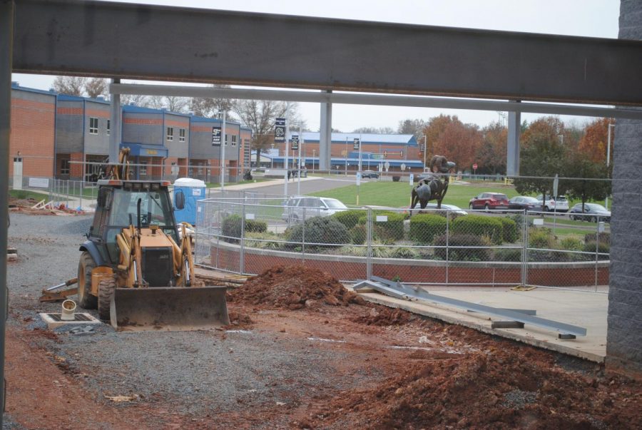 At right, the construction to expand the band room is in the process of being completed. 