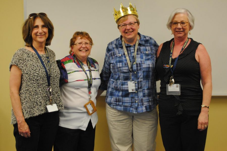 Librarian Barbara O’Brien (from left) and teacher Diana Ward, secretary receptionist Kathy Savage, and teacher Deborah Keyser will retire after the school year. 