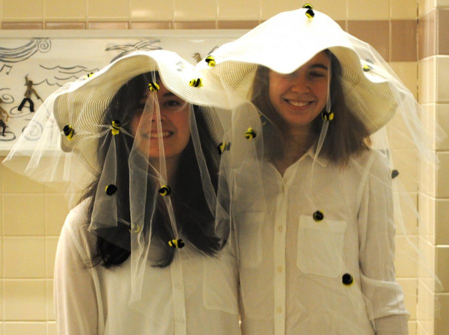 Students Kayla Marshall (left) and Erin Smyntek dress up like beekeepers during Dress Alike Day. 