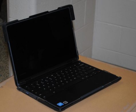 A school-issued, ninth-grade laptop is pictured. 