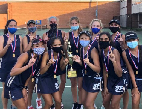 The Spring-Ford girls tennis team celebrates their first-ever District One Class AAA championship last fall. The Rams followed the District Championship with the programs first state team championship. 