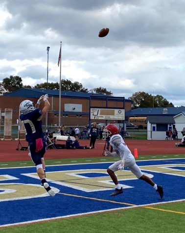 Payton West eyes a touchdown pass in the Rams’ 42-10 victory over Owen J Roberts on Oct. 23 during Homecoming. 