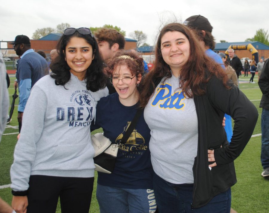 Spring-Ford seniors Aditi Mangal, Tori Hilsmier, and Ana Mailey celebrate at Decision Day. 