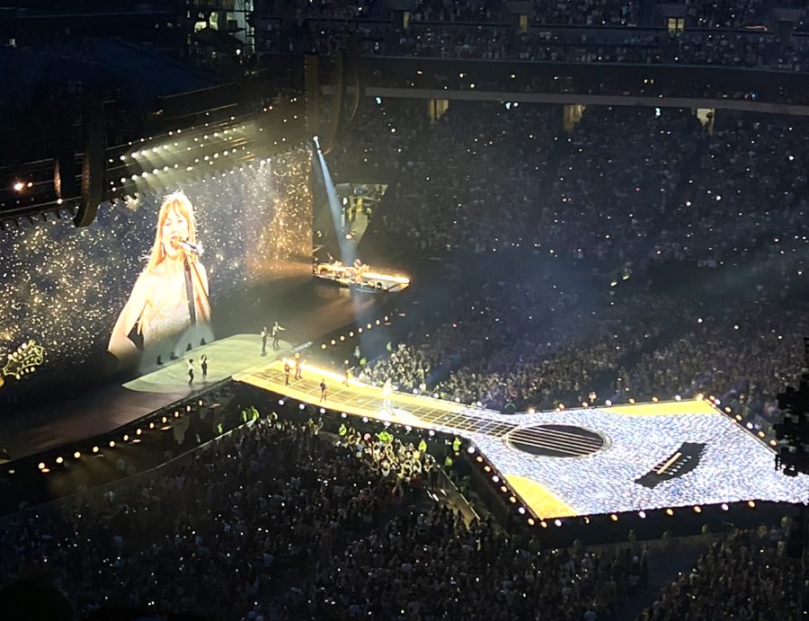 Taylor Swift performs during a stop in Philadelphia for her “Eras Tour.” The event was a homecoming for former Pennsylvania resident Swift. 
