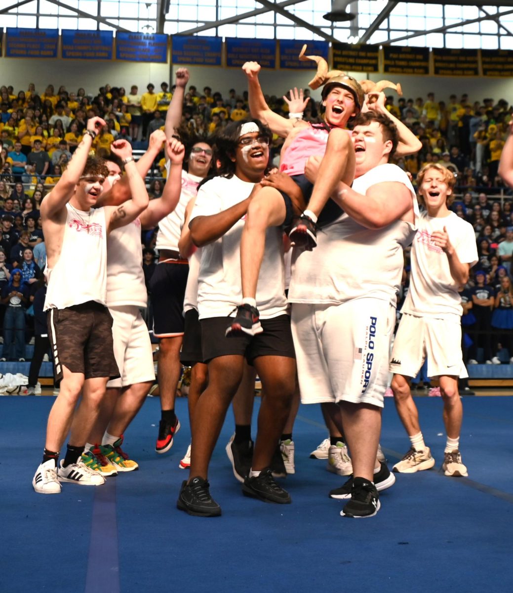 Powder Puff cheerleaders perform during the Pep Rally at the 10-12 Center this fall. Photo courtesy of Spring-Ford.
