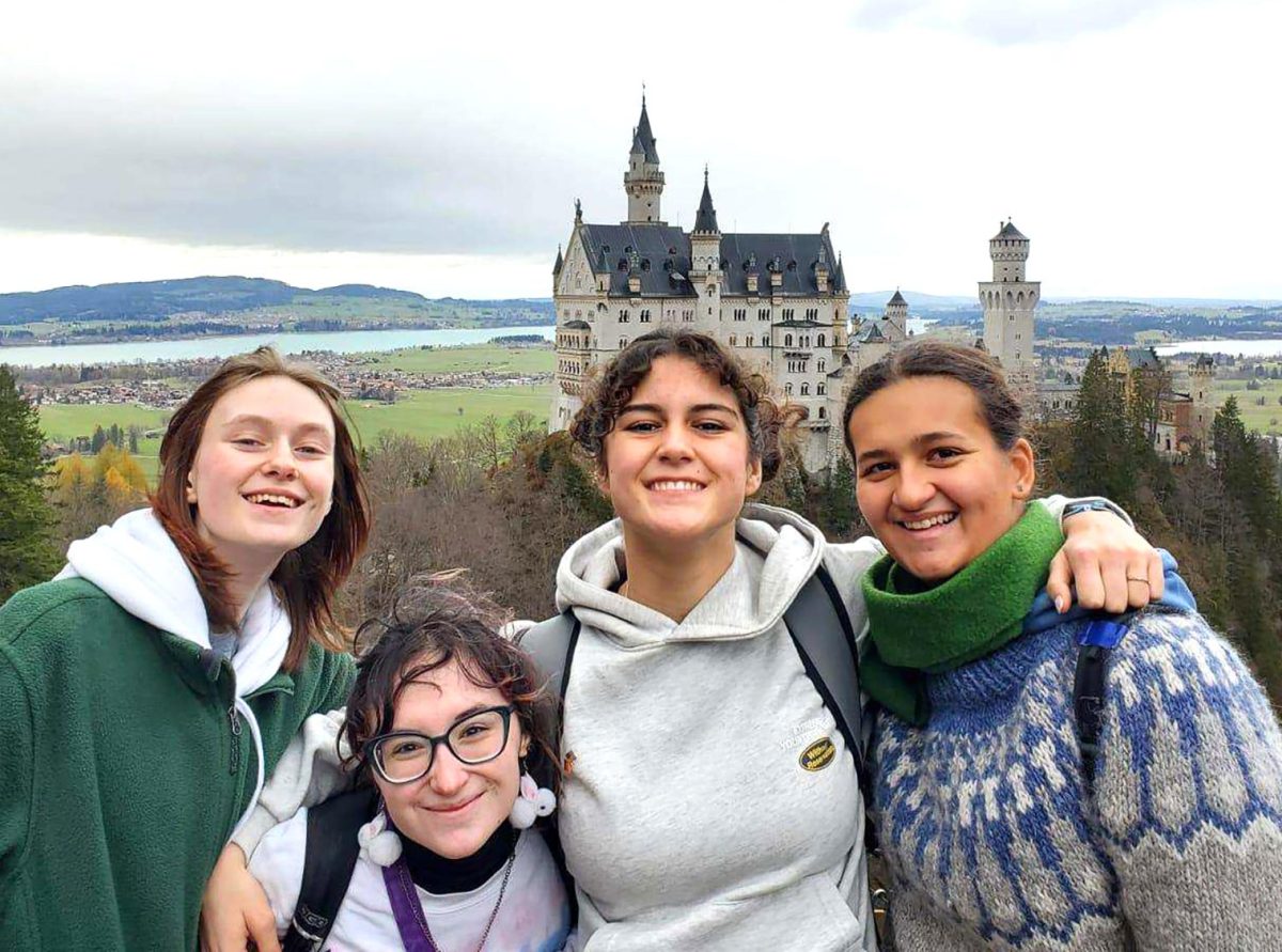 From left, Spring-Ford juniors Robyn Bruno and MJ Keller and German students Sophia Aufmwasser and Noélie Offner sight see in Germany. Photo courtesy of MJ Keller
